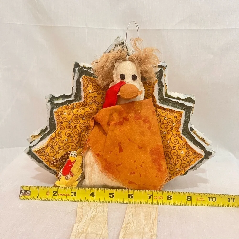 Turkey Shelf Sitter Wall Hang Plush Dolls Fabric THANKSGIVING Decor Pilgrim VTG